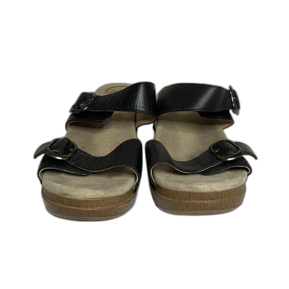 Dansko Sophie Full Grain Wedge Sandals Block Heels Buckle Black Women 10.5-11 - Picture 2 of 7
